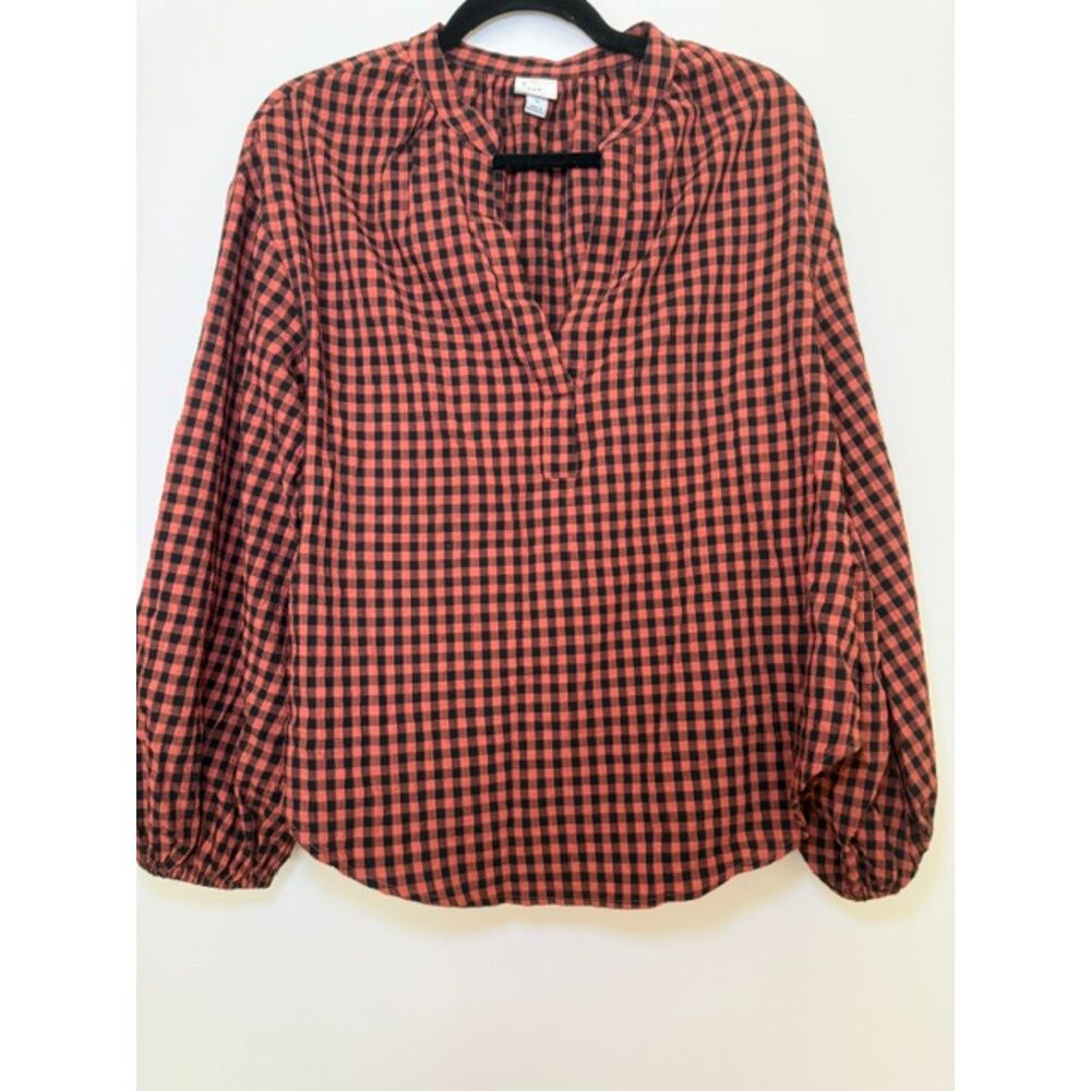 A New Day Burnt Orange Black Gingham Plaid Blouse Size M Fall Halloween